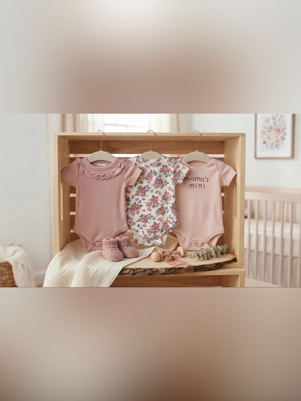 Mama's Mini Pink Floral Baby Onesies Set